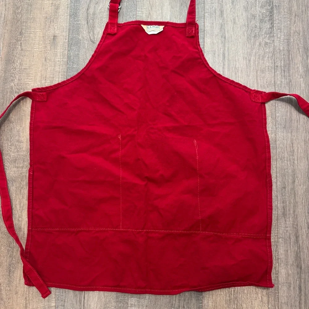 LL Bean Vintage Unisex Red Canvas Bib Apron Adjustable Workwear Freeport Maine